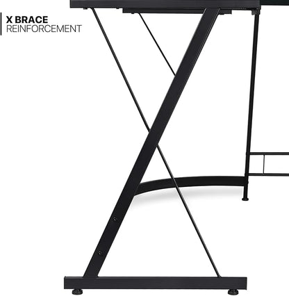 MoNiBloom L Shaped Gaming Desk Computer Corner Table with Metal Frame, L Desk Workstation for Home Office, Space-Saving, Black