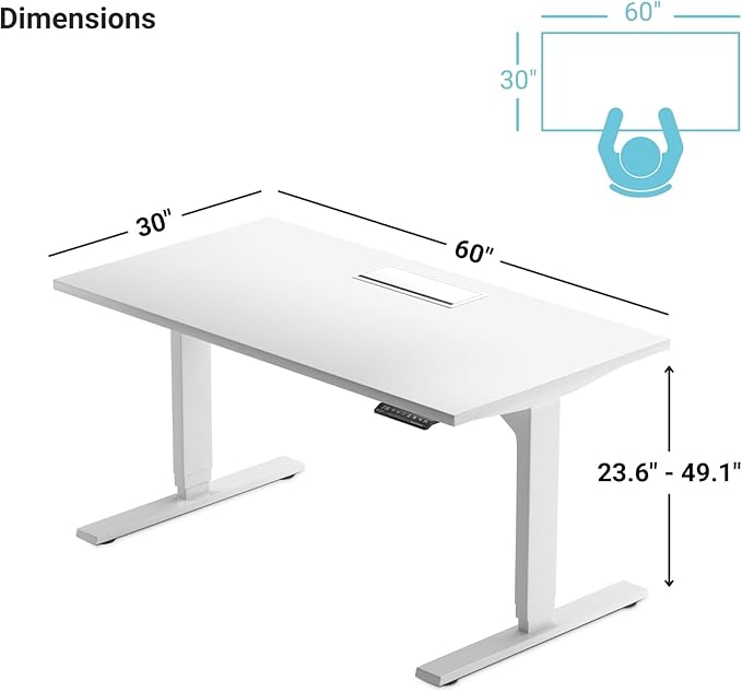 Standing desk with Bamboo top. Adjustable height desk 60"x30". Dual motor stand up motorized computer desks for home office