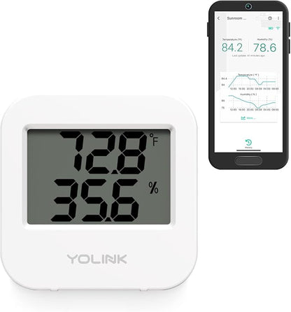 Smart Temperature Humidity Sensor Works w/Alexa IFTTT, 1/4 Mile Super Long Range Wireless Digital Hygrometer Indoor Thermometer Humidity Meter Temperature Humidity Monitor Sensor -YoLink Hub Required
