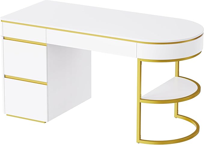 NicBex Laik-DW-00036-DX Desks, 60" W x 26.1" D x 31.9" H, Gold+White