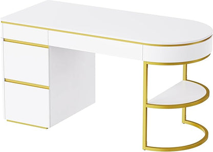 NicBex Laik-DW-00036-DX Desks, 60" W x 26.1" D x 31.9" H, Gold+White