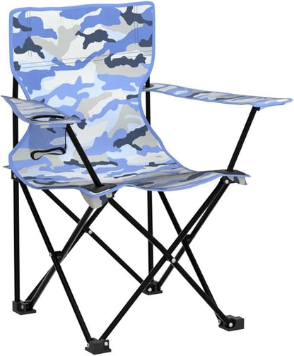 Emily Rose Kids Folding Chair | Beach Chair with Safety Lock- Camping Chair for Boyos Girls Toddler with Cup Holder & Carry Case- Tailgate, Travel, Lawn- for Indoor & Outdoor (Blue Camo)