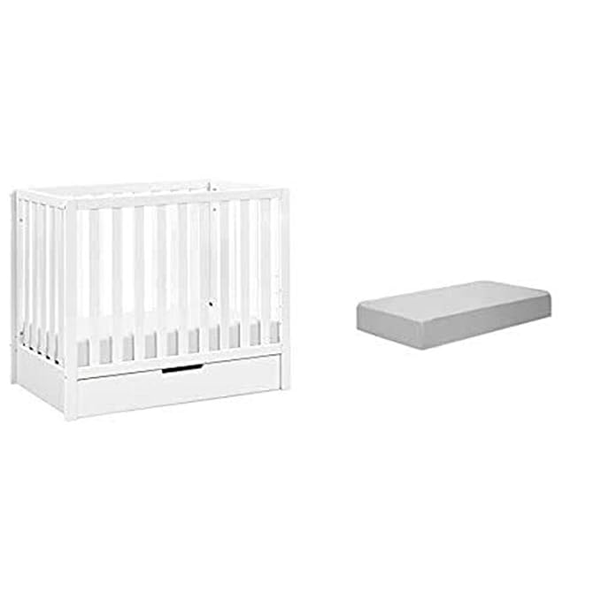 Carter's by Davinci Colby 4-in-1 Convertible Mini Crib with Trundle in White with Complete Slumber Mini Crib Mattress