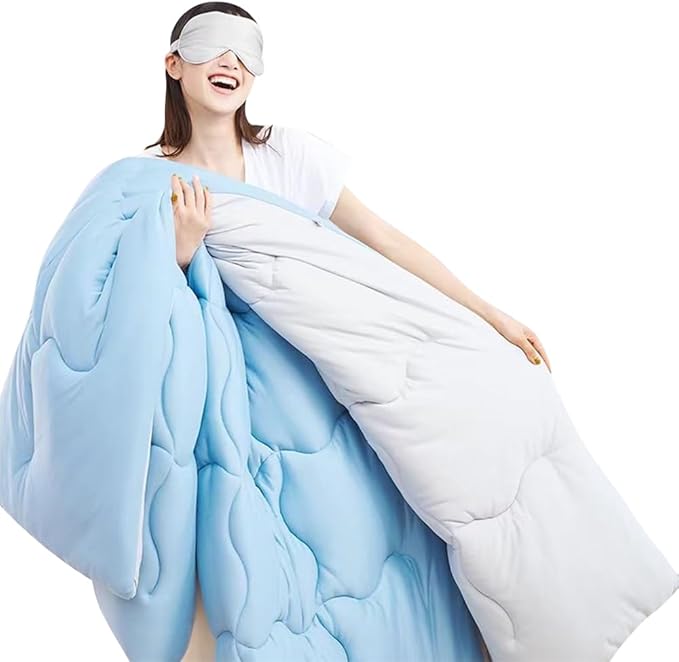 COTTEBED Reversible Light Blue and Grey Bed Comforter Twin Set, Jersey Knit T-Shirt Feel Ultra-Soft Lightweight Bedding Blanket Quilt & Pillowcase for Kid Boy Girl College Dorm All Season(Twin/TwinXL)