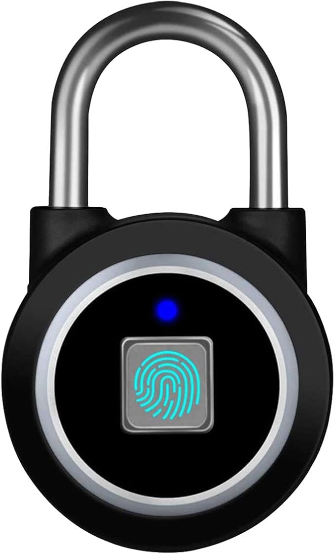 Fingerprint Padlock, Bluetooth Lock, Mobile APP, MEGAFEIS Smart Padlock with Keyless Biometric, Water Resistant, Suitable for Gym, Sports, Bike, School, Fence and Storage(Black)