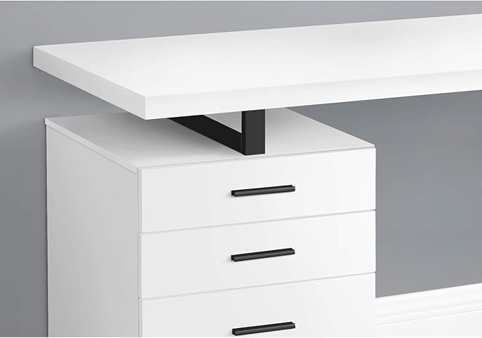 Monarch Specialties 7646 Computer Desk, Home Office, Laptop, Left, Right Set-up, Storage Drawers, 48" L, Work, Metal, Laminate, White, Black, Contemporary Desk-48 R Face, 47.25" L x 23.75" W x 30" H