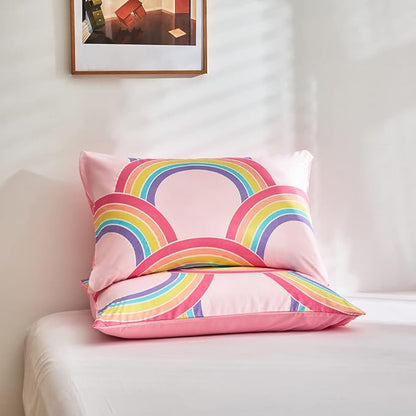 Feelyou Rainbow Glow in The Dark Comforter Set for Girls Kids Queen Pink Rainbow Bedding Set Super Soft Colorful Stripe Mermaid Scales Comforter Baby Girl Bedroom Pink Decor Bedding Quilted Duvet