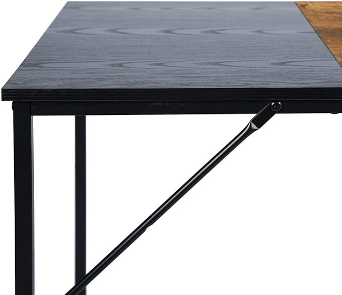 FurnitureR 39.4" Home Office Table Simple Computer Desk Laptop PC Writing Sturdy Metal Frames for Study Room, Brown&Black