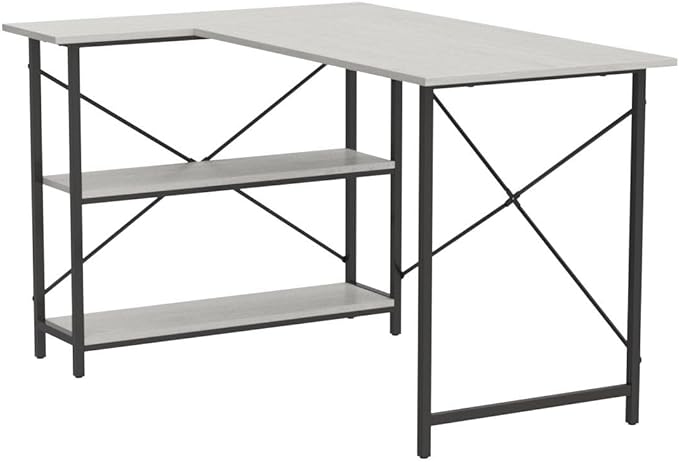Bestier Small L Shaped Desk with Shelves 47 Inch Reversible Corner Computer Desk Writing Gaming Storage Table for Home Office Small Space, Gray Oak