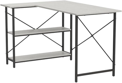 Bestier Small L Shaped Desk with Shelves 47 Inch Reversible Corner Computer Desk Writing Gaming Storage Table for Home Office Small Space, Gray Oak