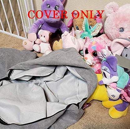Stuffed Animal Storage Bean Bag Chair Cover (No Filler) for Kids and Adults.Soft Premium Corduroy Stuffable Beanbags for Organizing Children Plush Toys or Memory Foam Small 100L (Grey)