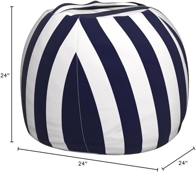 2 PCS Stuffed Animal Storage Bean Bag Chair Cover, Cotton Canvas Beanbag with Zipper for Organizing Kid's and Adults Room Vertical Stripe Blue 24"