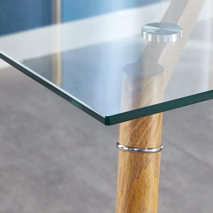 IDS Home Office Furniture Contemporary Computer Desk, 0.31” inch Tempered Transparent Glass Tabletop Writing Table (Metal Leg(Wooden Skin))