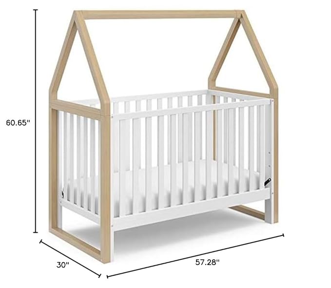 Storkcraft Orchard 5-in-1 Convertible Crib (White with Driftwood) – GREENGUARD Gold Certified, Canopy Style Baby Crib, Converts from Crib to Toddler Bed, Daybed and Full-Size Bed