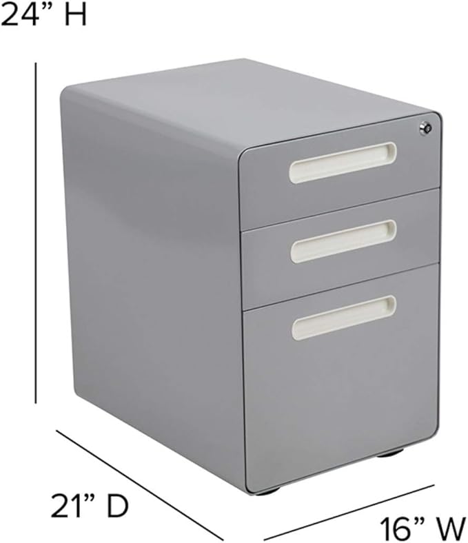 Flash Furniture Wren Ergonomic 3-Drawer Mobile Locking Filing Cabinet with Anti-Tilt Mechanism and Hanging Drawer for Legal & Letter Files, Gray