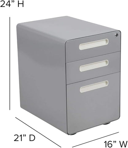 Flash Furniture Wren Ergonomic 3-Drawer Mobile Locking Filing Cabinet with Anti-Tilt Mechanism and Hanging Drawer for Legal & Letter Files, Gray