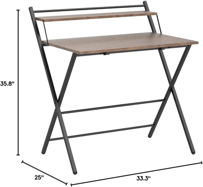 33" Foldable Computer, Space-Saving Compact Writing Desk, Folding Tray Mobile Workstation with Adjustable Levels Pads, Brown
