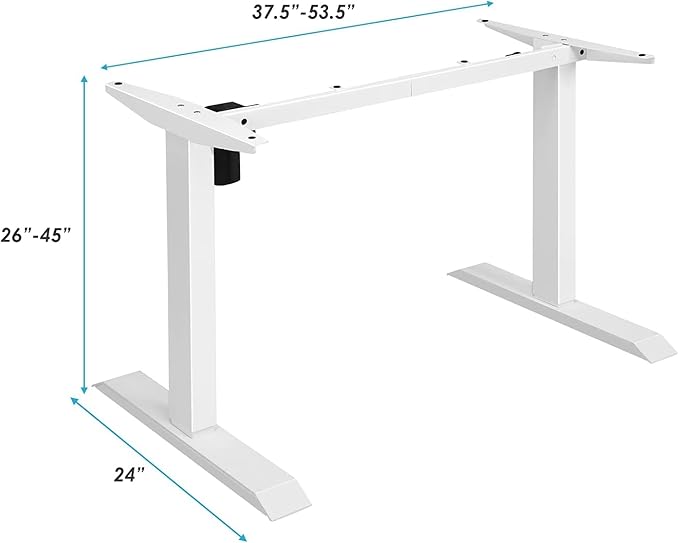 Electric, Single Motor Height Adjustable 2 Button Controller, Table Base for Work Home Office Computer Workstation Standing Desk Frame, White