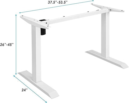 Electric, Single Motor Height Adjustable 2 Button Controller, Table Base for Work Home Office Computer Workstation Standing Desk Frame, White