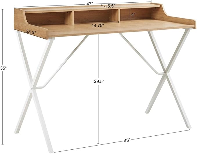 510 DESIGN Laurel Home Office Computer Desk for Small Spaces - Modern Wooden Top Writing Table with Sturdy Metal Legs, Living Room Furniture, Easy Assembly, 47" W x 23.5" D x 35" H, Natural/White