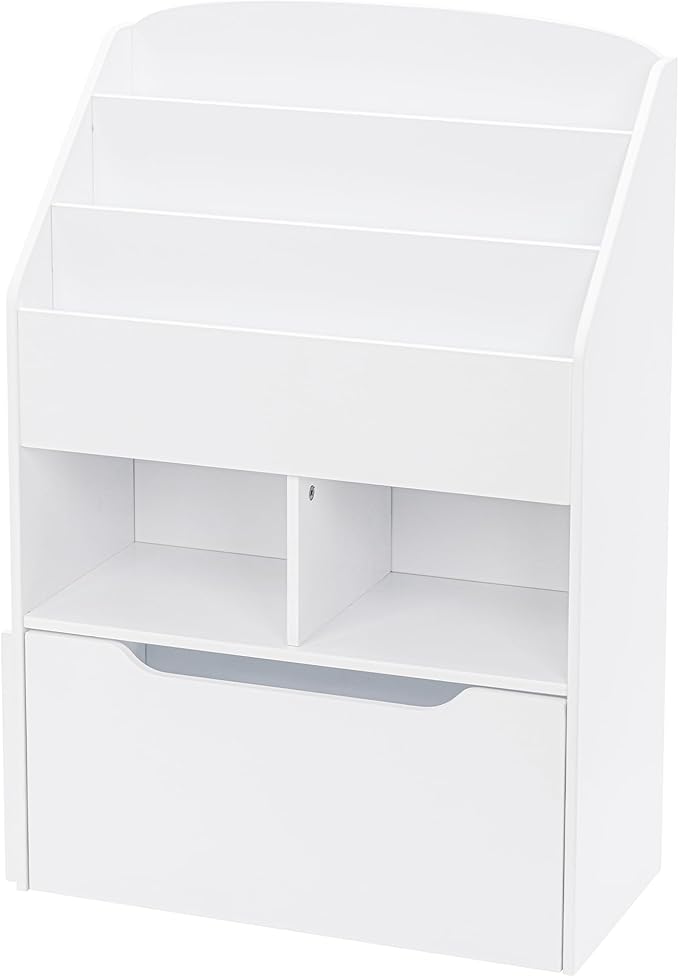 UTEX Bookshelf for Kids, Wooden Book Display, Kids Bookshelf and Toy Storage, Children Book Rack Bookcase Toybox Combo for Bedroom & Nursery, White