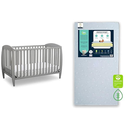 Delta Children Twinkle 4-in-1 Convertible Baby Crib, Easy to Assemble, Sustainable & Serta Perfect Start Dual Sided Baby Crib Mattress & Toddler Mattress - Waterproof - 6" Premium Sustainably
