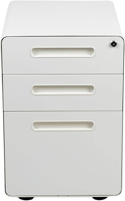 Flash Furniture Wren Ergonomic 3-Drawer Mobile Locking Filing Cabinet with Anti-Tilt Mechanism and Hanging Drawer for Legal & Letter Files, White