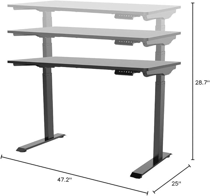 Monoprice Home Office Single Motor (47.2in x 23.6in) Sit-Stand Desk Table-Workstream Collection, Black