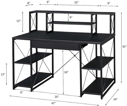 Acme Amiel Wooden 1-Drawer Writing Desk with Small Hutch in Black