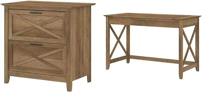 Bush Furniture Key West 2-Drawer Lateral File & Writing Table Set, Modern Farmhouse Home Office