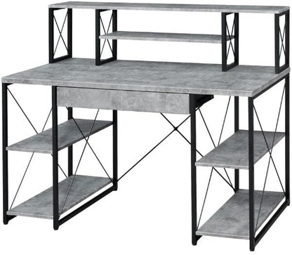 Acme Amiel Wooden 1-Drawer Writing Desk in Faux Concrete and Black