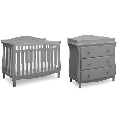 Delta Children Lancaster 4-in-1 Convertible Baby Crib & 3 Drawer Dresser with Changing Top, Grey