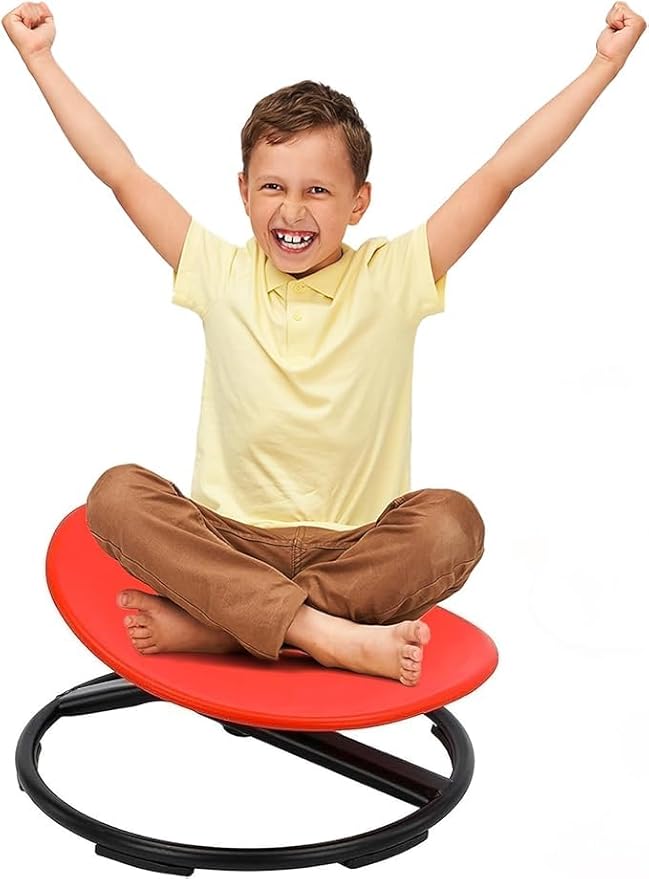 Giggle & Play Kids Swivel Chair, Sensory Spinning Chair, Body Balance Physical Therapy Equipment, Autism Swivel Chair, Montessori Carousel Spinning Toy Chair - 360° Sit and Spin (Red)
