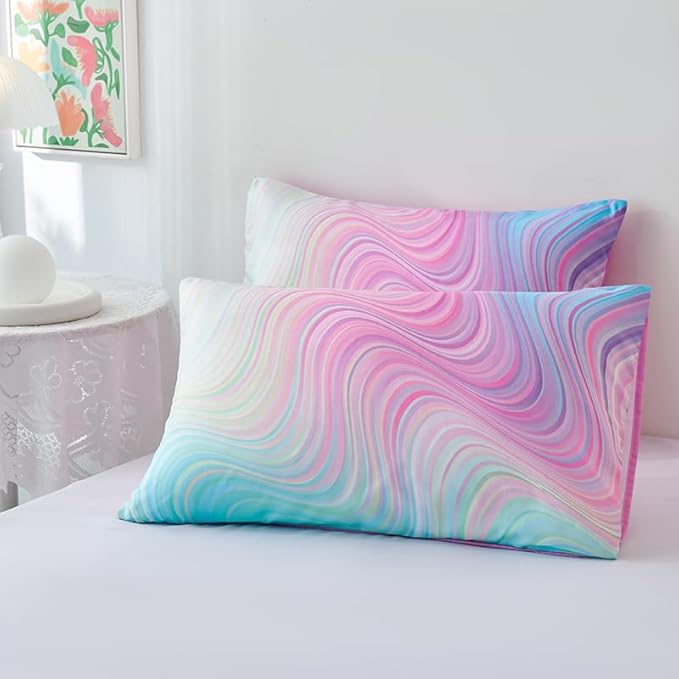 Full Size Comforter Sets for Girls 7PCS,Pink Bedding Sets,Bed Sets for Girls with Flat Sheet and Fitted Sheet,Pillowcases,Cushions,Tie Dye Comforter Sets