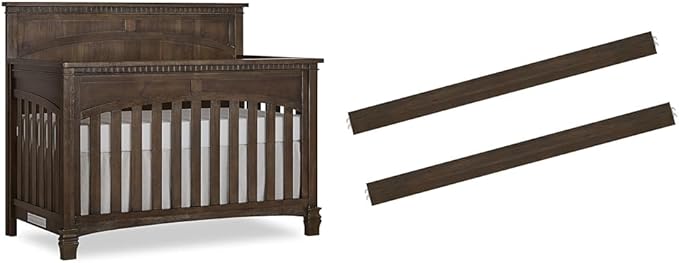 Evolur Santa Fe 5-in-1 Convertible Crib, Full Size Bed Rail, Antique Brown, Greenguard Gold Certified, 3 Mattress Heights