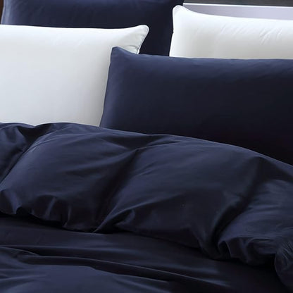 Solid Navy Comforter Set King Navy Blue Bedding Set Soft Pure Navy Blue Bedding Quilt Set Men Navy Blue Blanket Women Breathable Durable Bed Comforter Set Dark Navy Blue Bedding Set King