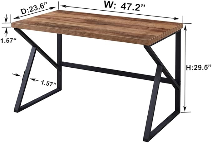 HSH Industrial Home Office Desk Computer Table, Metal and Wood PC Desk, Vintage Sturdy Work Study Writing Desks Computer Desk for Bedroom Livingroom, Rustic Oak 47 inch