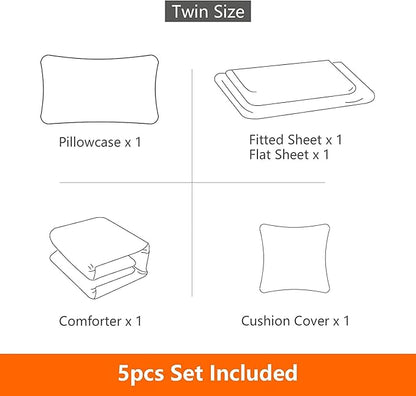 Kids Gaming Bedding Sets, 5 Piece Gamer Comforter Sets for Teens Boys Twin Size for Bedroom Comforter Set Adult 3D Gamepad Microfiber Bedding Sets Fits All Season