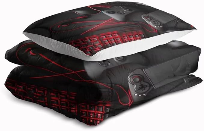 Gaming Comforter for Boys Teens,Game Bedding Sets Full,Kids Gamer Comforter Set,Video Game Bedroom Decor,Gamepad Controller Duvet Insert All Season 3 Piece 1 Comforter and 2 Pillowcases