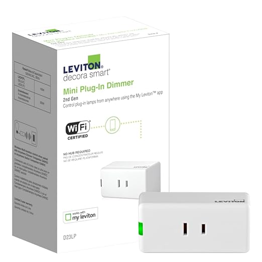 Leviton Decora Smart Dimmer Plug, Wi-Fi 2nd Gen, Works with Matter, My Leviton, Alexa, Google Assistant, Apple Home/Siri & Wire-Free Anywhere Companions for Switched Outlet, D23LP-2RW, White