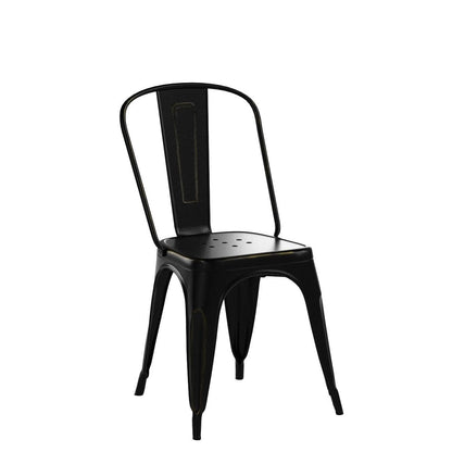 Furmax Metal Dining Chair Indoor Outdoor Use Stackable Chic Side Classic Trattoria Metal Chairs Set of 4 for Kitchen, Dining Room, Bistro and Cafe (Distressed White)