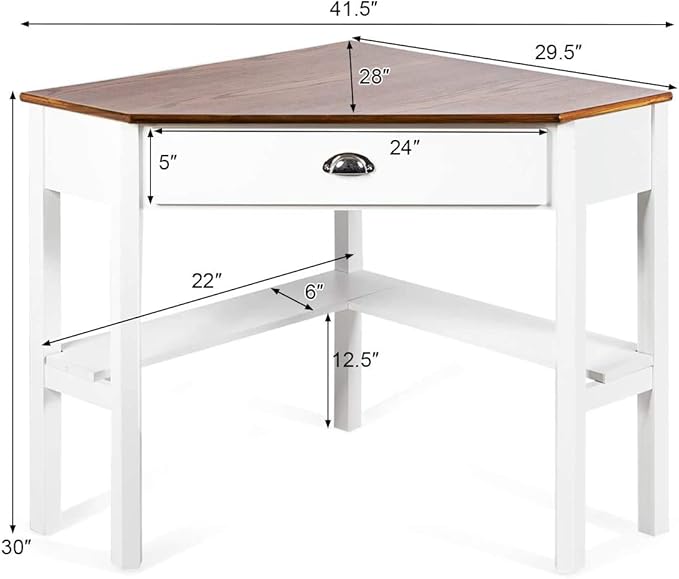 Nightcore Small, Wood Computer Desk, Compact Writing w/Drawer & Storage Shelves, Space Saving Study Workstation, Laptop PC Corner Table, Natural