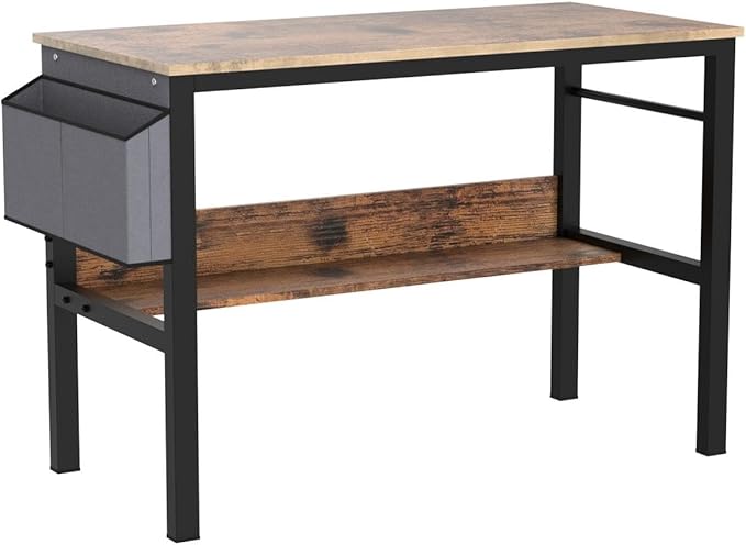 DKLGG Small Computer Desk Study Table, 43 Inch Home Office Laptop Table for Small Spaces, Modern Work Writing Table with Storage Bag & Headphone Hook, Rustic Brown