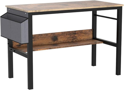 DKLGG Small Computer Desk Study Table, 43 Inch Home Office Laptop Table for Small Spaces, Modern Work Writing Table with Storage Bag & Headphone Hook, Rustic Brown