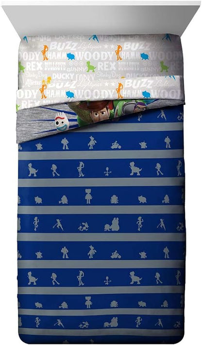 Jay Franco Disney Pixar Story 4 All The Twin/Full Comforter & Sham Set - Super Soft Kids Reversible Bedding Features Woody & Buzz Lightyear - Fade Resistant Microfiber(Official Disney Pixar Product)