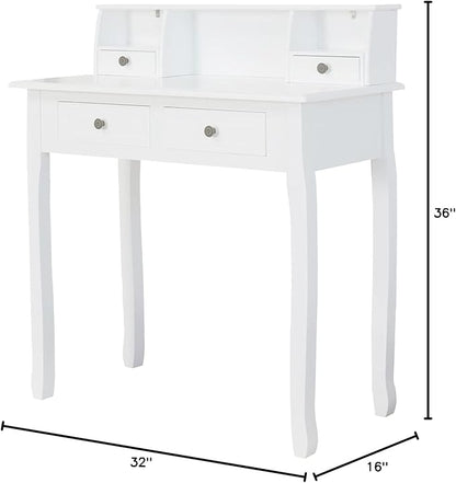 DMAITH Writing Desk with Hutch, 32 Inch Home Office Desk with Drawers, Study Table Computer Desk for Student, Makeup Dressing Table for Bedroom