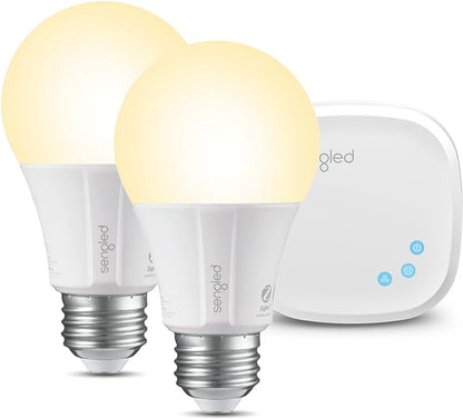 Sengled Smart,2700K Soft White Alexa Light Bulbs, A19 E26 Dimmable Bulbs 800LM, 9 (60W Equivalent), 1 Sengled Smart Hub +2 bulbs Kit (Pack of 1)