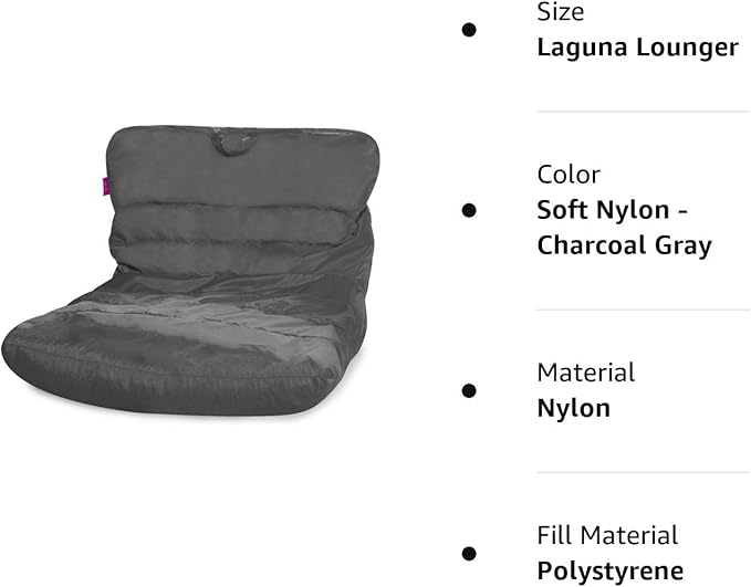 Posh Creations Structured Comfy Seat for Bedrooms and Dorm Rooms, Large Bean Bag Chair, Laguna Lounger, Charcoal Gray