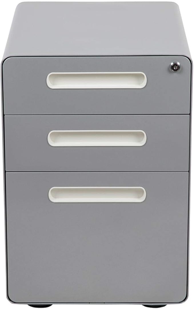Flash Furniture Wren Ergonomic 3-Drawer Mobile Locking Filing Cabinet with Anti-Tilt Mechanism and Hanging Drawer for Legal & Letter Files, Gray