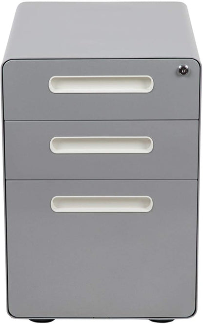 Flash Furniture Wren Ergonomic 3-Drawer Mobile Locking Filing Cabinet with Anti-Tilt Mechanism and Hanging Drawer for Legal & Letter Files, Gray